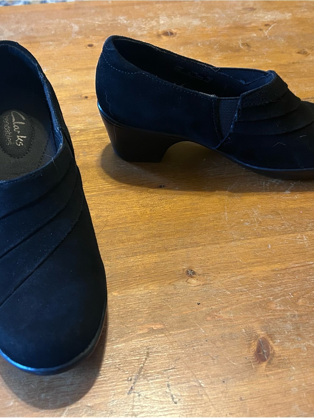 Clarks Black Low Block Heel Slip-On Pumps
